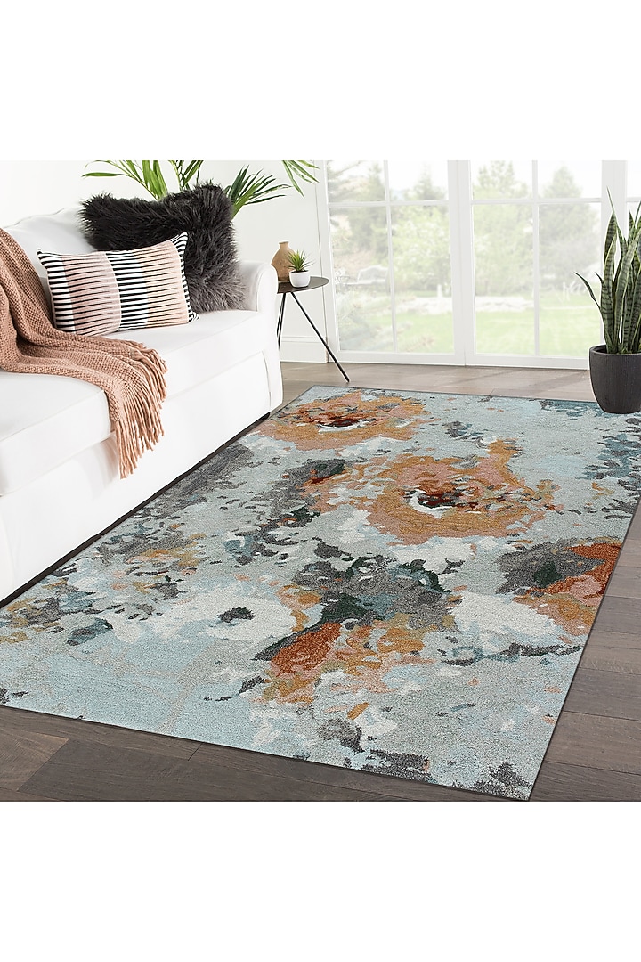 Multi-Colored & Light Blue Floral Rug by Ghar Ghar at Pernia's Pop Up Shop