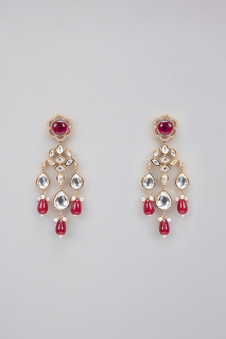 Rose Gold Finish Kundan Polki & Ruby Stone Necklace Set by Gehna Shop at Pernia's Pop Up Shop