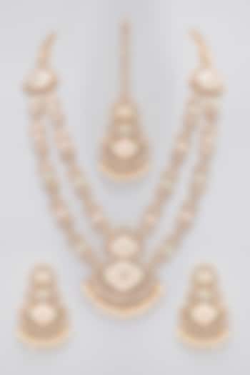 Rose Gold Finish Kundan Polki Meenakari Long Necklace Set by Gehna Shop at Pernia's Pop Up Shop