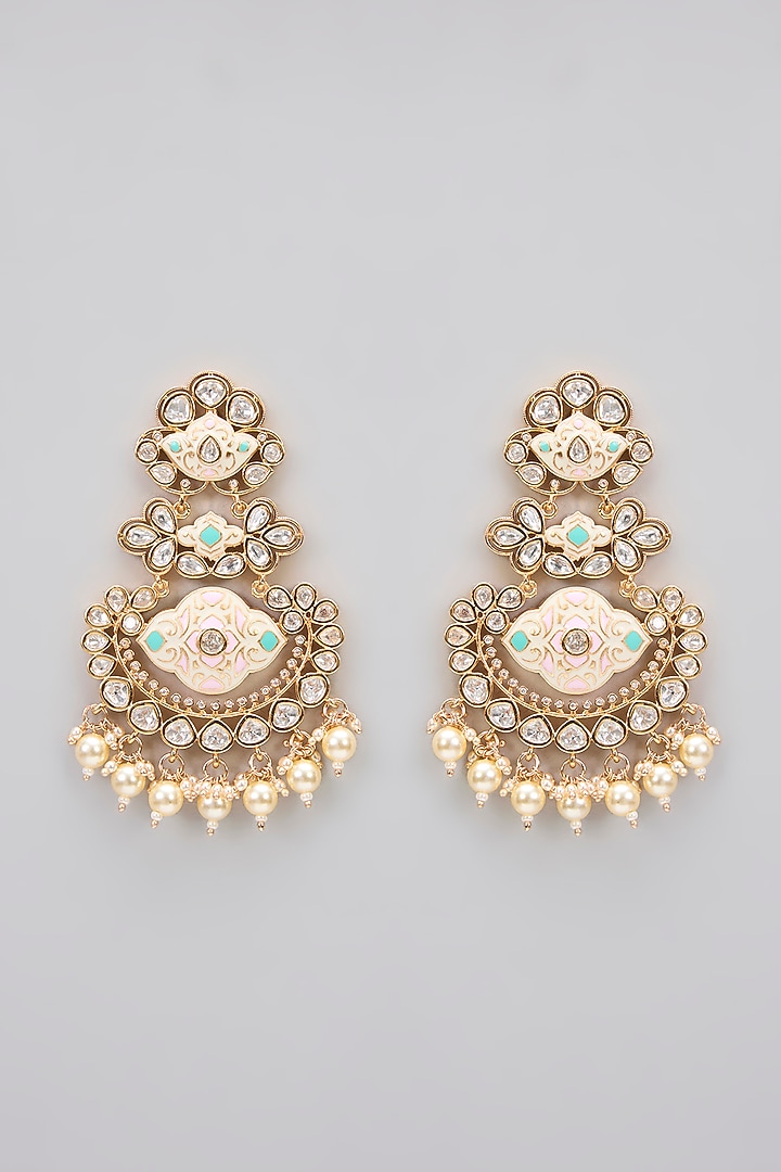 Rose Gold Finish Kundan Polki Meenakari Long Necklace Set by Gehna Shop at Pernia's Pop Up Shop