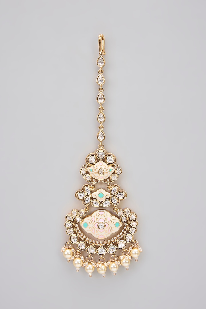 Rose Gold Finish Kundan Polki Meenakari Long Necklace Set by Gehna Shop at Pernia's Pop Up Shop