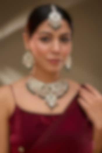 Rose Gold Finish Kundan Polki & Green Stone Green Enameled Choker Necklace Set by Gehna Shop at Pernia's Pop Up Shop