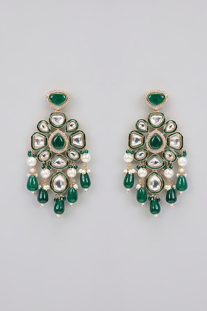 Rose Gold Finish Kundan Polki & Green Stone Green Enameled Choker Necklace Set by Gehna Shop at Pernia's Pop Up Shop