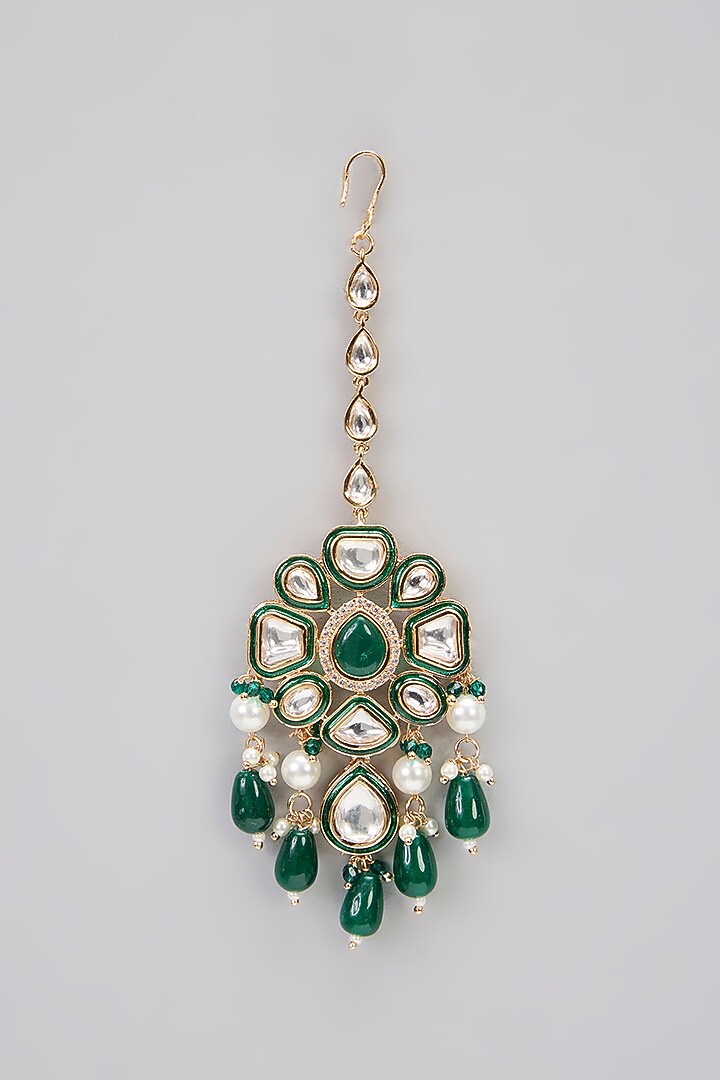 Rose Gold Finish Kundan Polki & Green Stone Green Enameled Choker Necklace Set by Gehna Shop at Pernia's Pop Up Shop