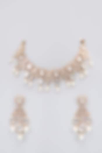 Rose Gold Finish Kundan Polki & AD Stone Necklace Set by Gehna Shop at Pernia's Pop Up Shop