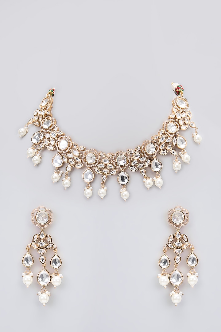 Rose Gold Finish Kundan Polki & AD Stone Necklace Set by Gehna Shop at Pernia's Pop Up Shop