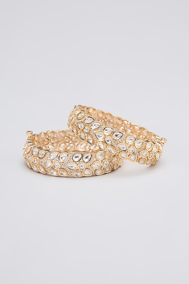 Rose Gold Finish Kundan Polki Bangles (Set Of 2) by Gehna Shop at Pernia's Pop Up Shop