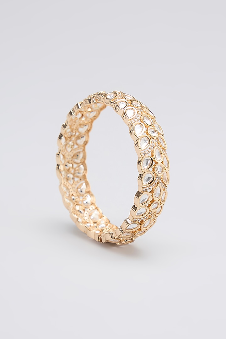 Rose Gold Finish Kundan Polki Bangles (Set Of 2) by Gehna Shop at Pernia's Pop Up Shop