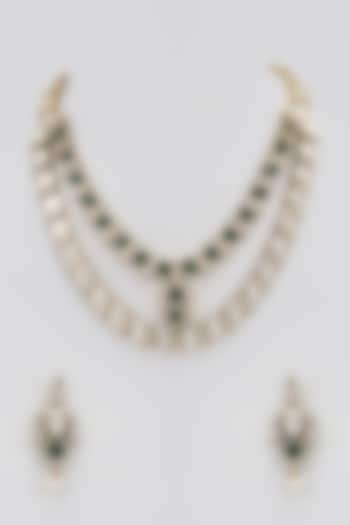 Two-Tone Finish Victorian Polki Layered Long Necklace Set by Gehna Shop at Pernia's Pop Up Shop