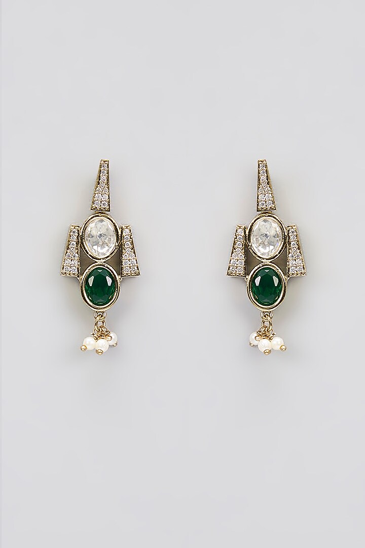 Two-Tone Finish Victorian Polki Layered Long Necklace Set by Gehna Shop at Pernia's Pop Up Shop