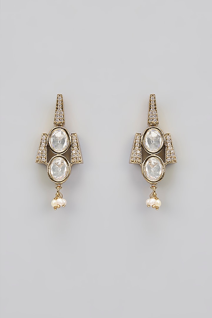 Two-Tone Finish Victorian Polki Layered Long Necklace Set by Gehna Shop at Pernia's Pop Up Shop