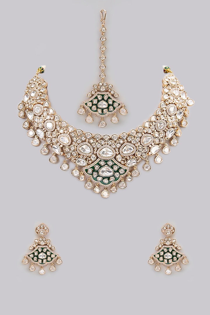 Rose Gold Finish Kundan Polki & AD Stone Choker Necklace Set by Gehna Shop at Pernia's Pop Up Shop