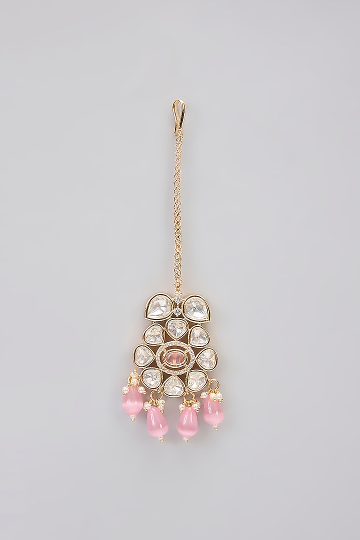 Rose Gold Finish Pink Kundan Polki & AD Stone Choker Necklace Set by Gehna Shop at Pernia's Pop Up Shop