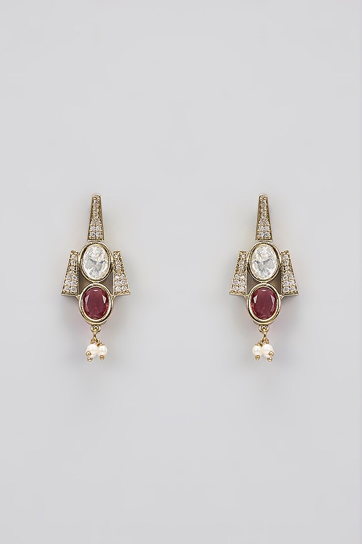 Two-Tone Finish Red Kundan Polki Layered Necklace Set by Gehna Shop at Pernia's Pop Up Shop