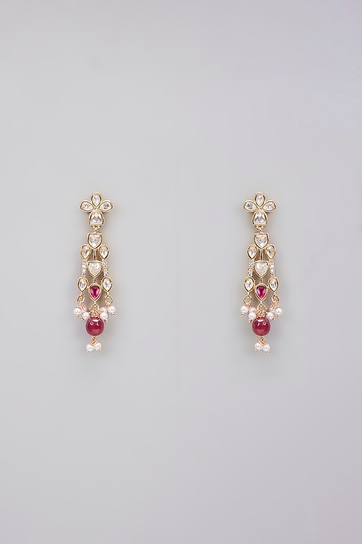 Rose Gold Finish Kundan Polki & Red Drop Necklace Set by Gehna Shop at Pernia's Pop Up Shop