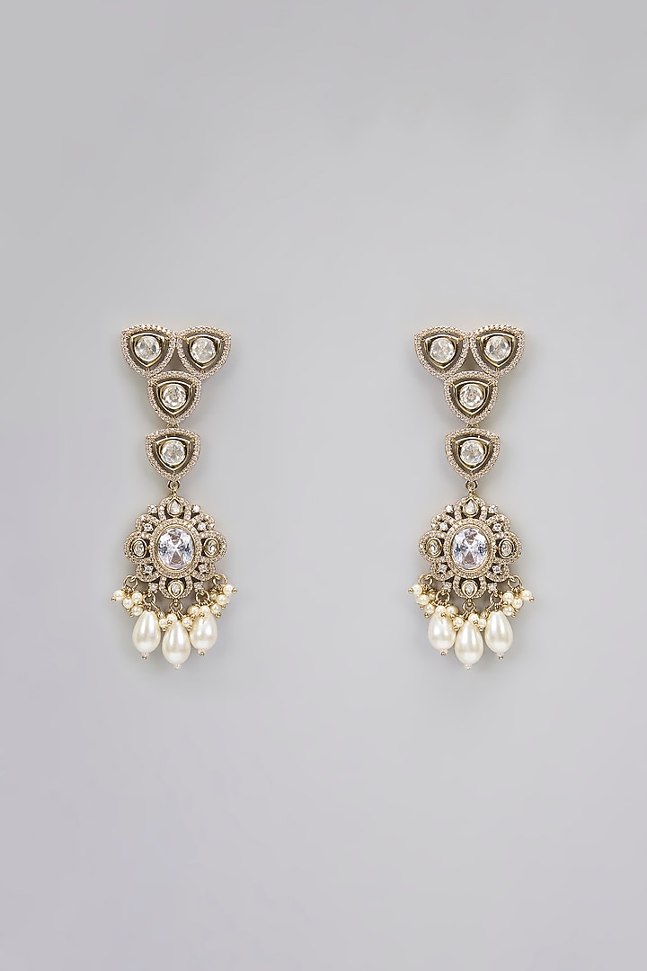 Two-Tone Finish Victorian Polki Long Necklace Set by Gehna Shop at Pernia's Pop Up Shop