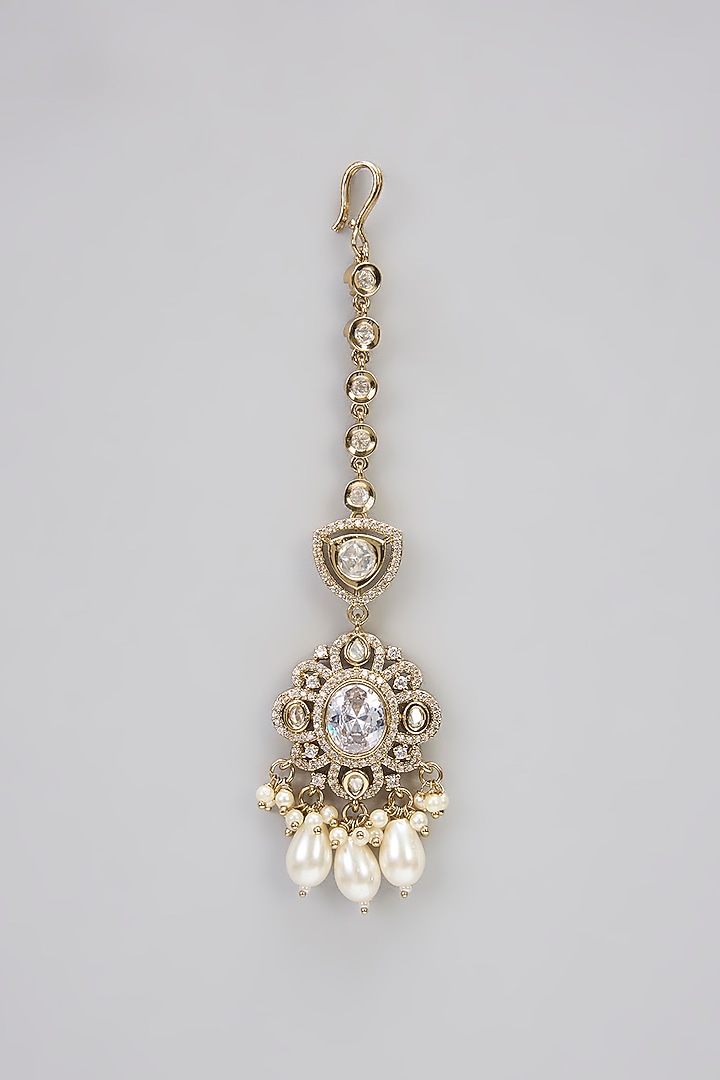 Two-Tone Finish Victorian Polki Long Necklace Set by Gehna Shop at Pernia's Pop Up Shop
