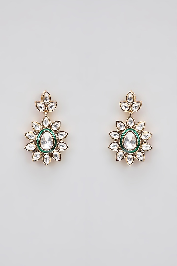 Rose Gold Finish Green Kundan Polki Layered Necklace Set by Gehna Shop at Pernia's Pop Up Shop