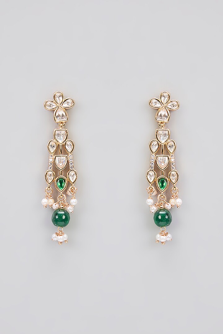 Rose Gold Finish Green Kundan Polki Necklace Set by Gehna Shop at Pernia's Pop Up Shop