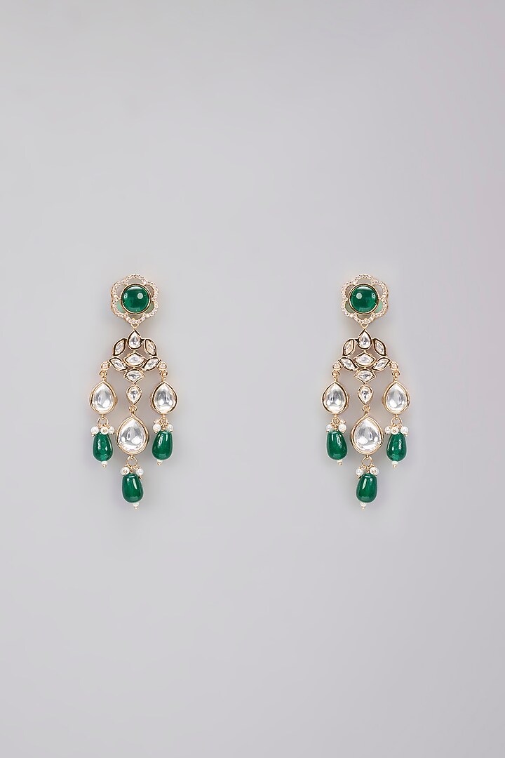Rose Gold Finish Green Kundan Polki Choker Necklace Set by Gehna Shop at Pernia's Pop Up Shop