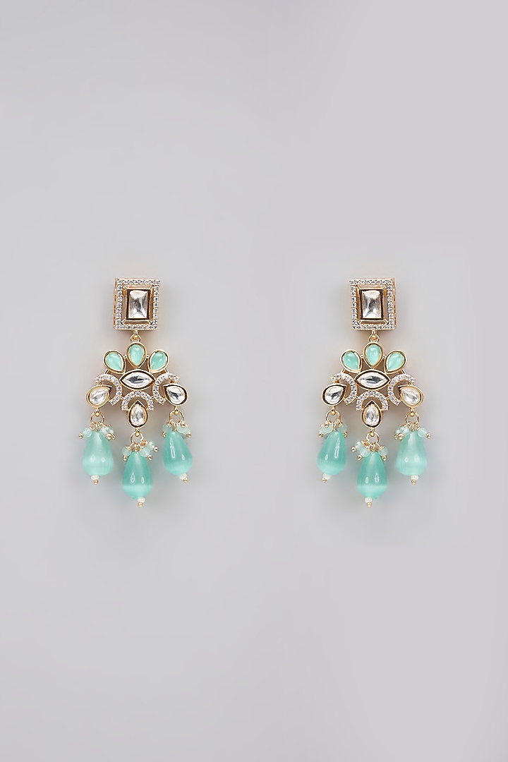 Rose Gold Finish Mint Green Kundan Polki Choker Necklace Set by Gehna Shop at Pernia's Pop Up Shop