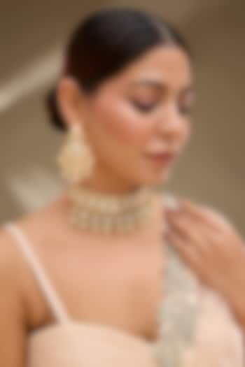 Rose Gold Finish Kundan Polki & AD Stone Choker Necklace Set by Gehna Shop at Pernia's Pop Up Shop