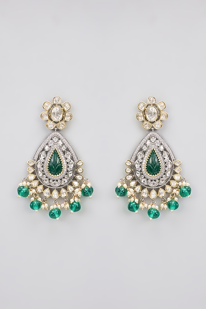 Two-Tone Finish Green Kundan Polki Dangler Earrings by Gehna Shop at Pernia's Pop Up Shop