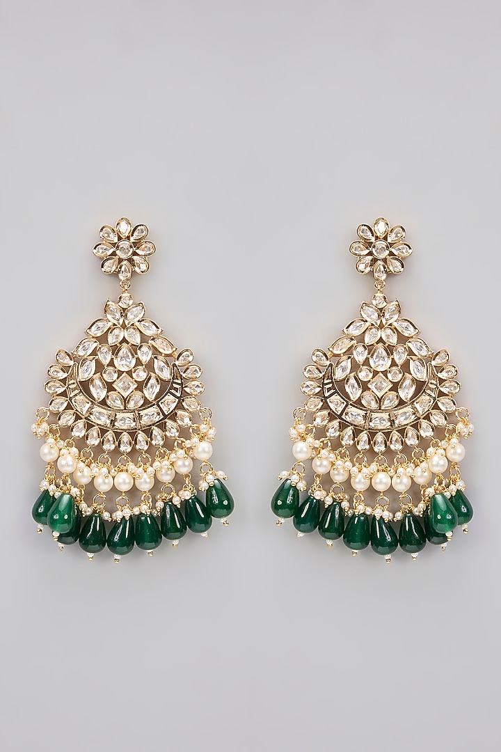 Rose Gold Finish Green Kundan Polki Long Necklace Set by Gehna Shop at Pernia's Pop Up Shop