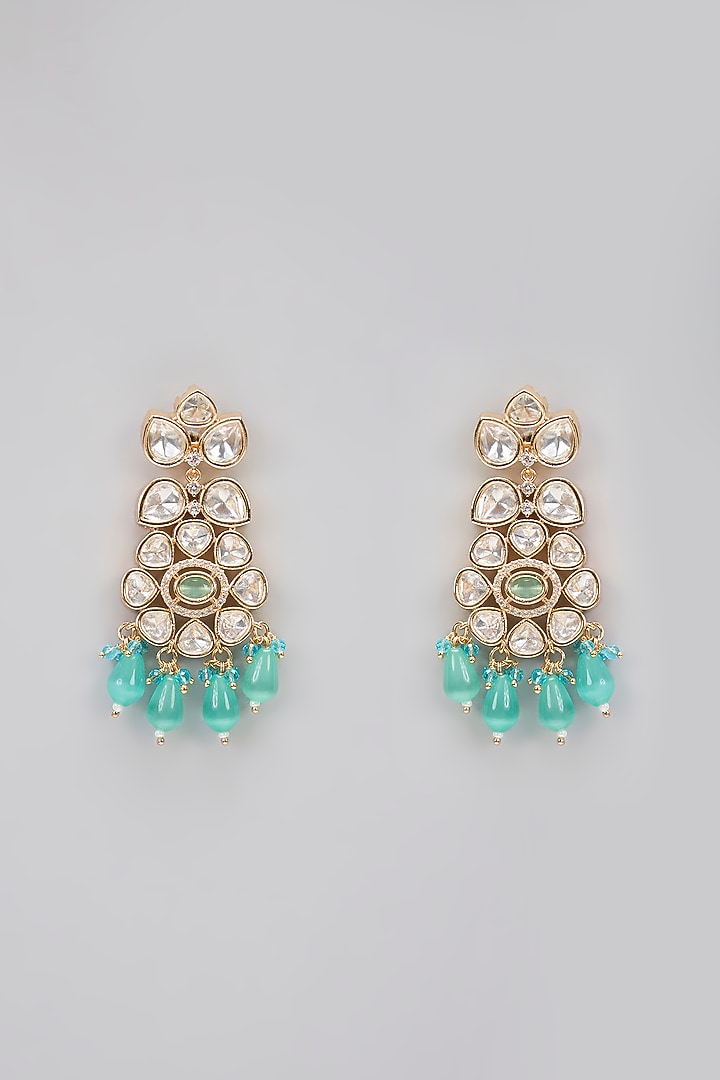 Rose Gold Finish Green Kundan Polki & AD Stone Choker Necklace Set by Gehna Shop at Pernia's Pop Up Shop