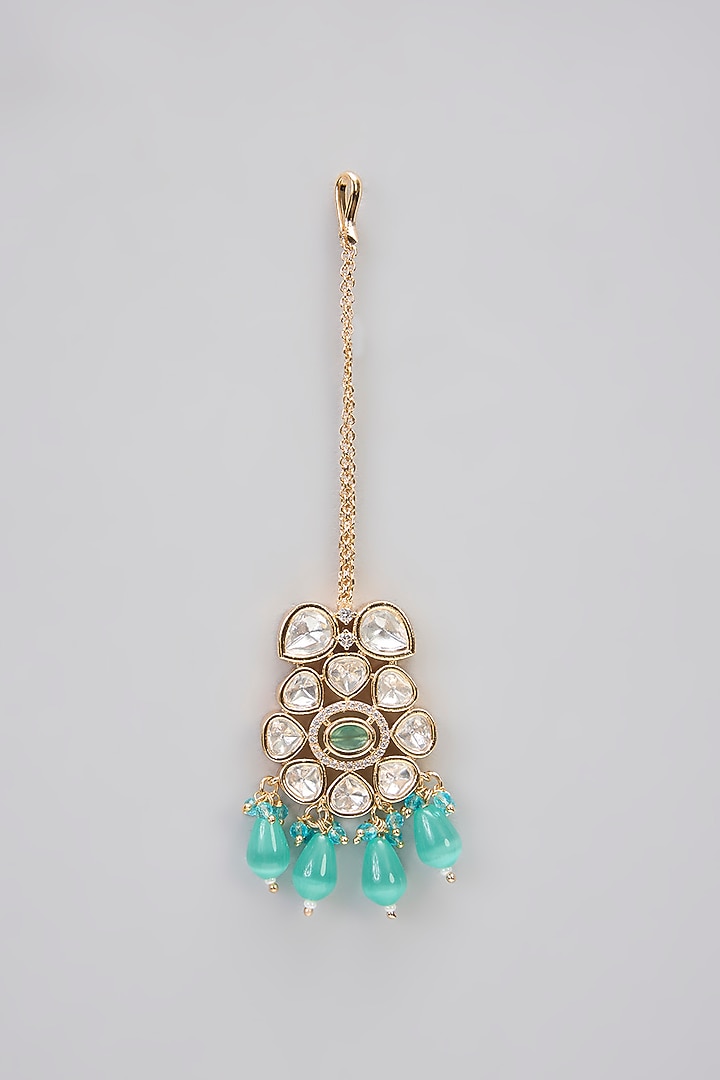 Rose Gold Finish Green Kundan Polki & AD Stone Choker Necklace Set by Gehna Shop at Pernia's Pop Up Shop