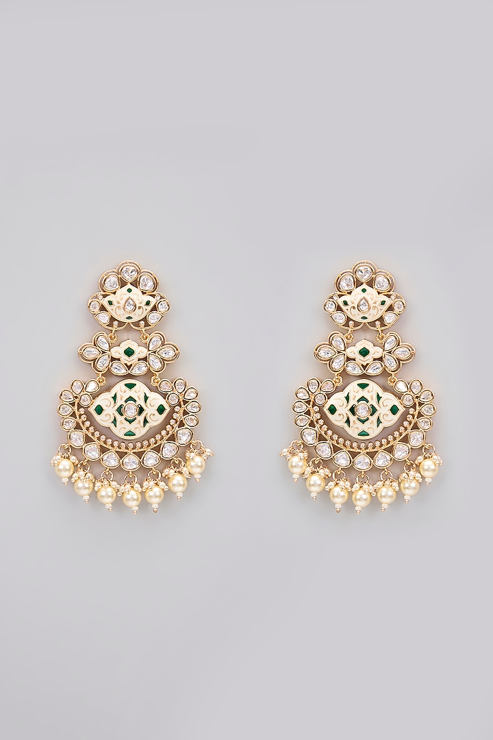 Rose Gold Finish Kundan Polki Long Layered Necklace Set by Gehna Shop at Pernia's Pop Up Shop