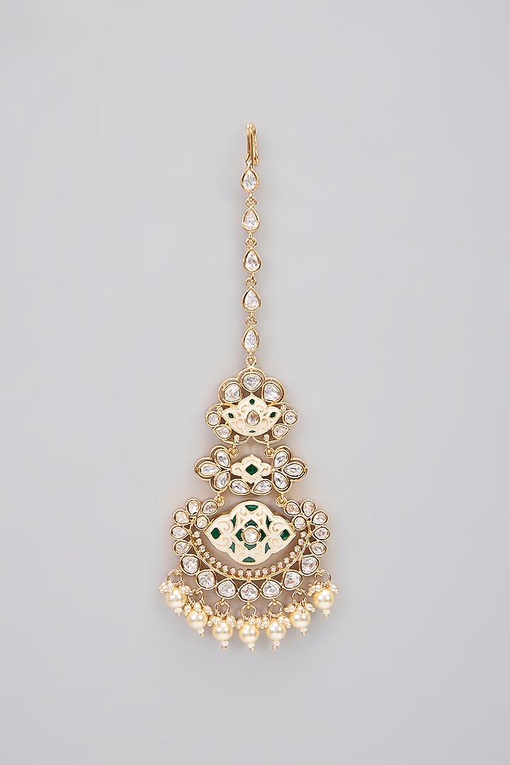 Rose Gold Finish Kundan Polki Long Layered Necklace Set by Gehna Shop at Pernia's Pop Up Shop