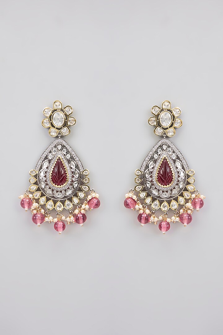 Two-Tone Finish Red Kundan Polki Dangler Earrings by Gehna Shop at Pernia's Pop Up Shop