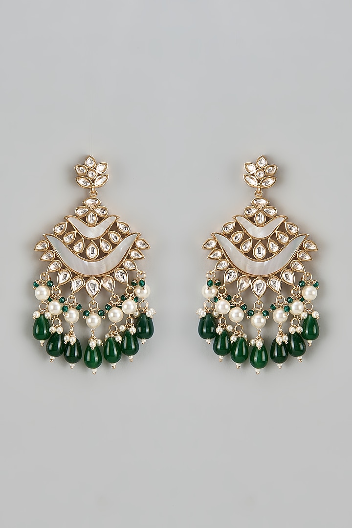 Rose Gold Finish Kundan Polki & Mother Of Pearl Chandbaali Earrings by Gehna Shop at Pernia's Pop Up Shop