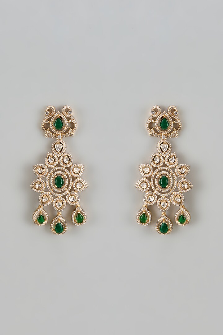 Rose Gold Finish Kundan Polki & Zircon Dangler Earrings by Gehna Shop at Pernia's Pop Up Shop