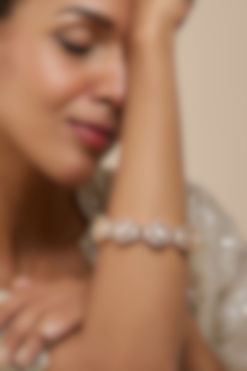 Rose Gold Finish Kundan Polki & American Diamond Meenakari Bracelet by Gehna Shop