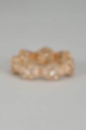 Rose Gold Finish Kundan Polki & American Diamond Meenakari Gajra Bracelet by Gehna Shop
