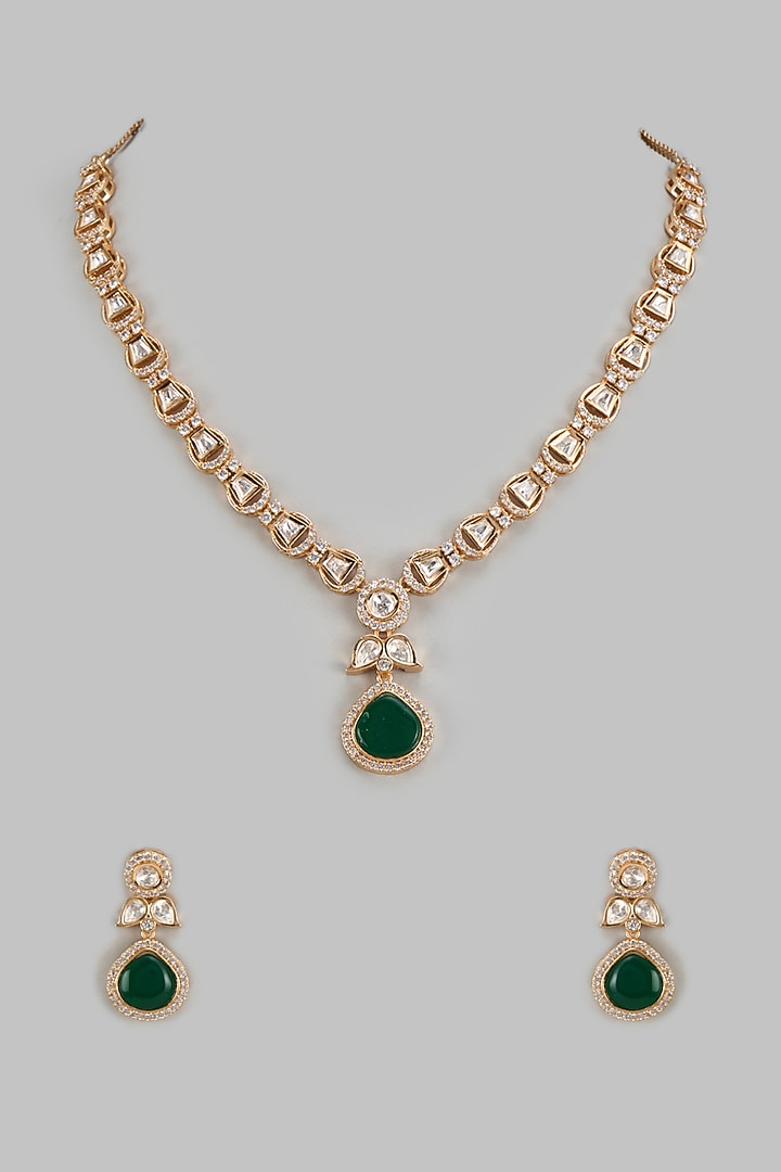 Rose Gold Finish Kundan Polki American Diamond Necklace Set by Gehna Shop  at Pernia's Pop Up Shop