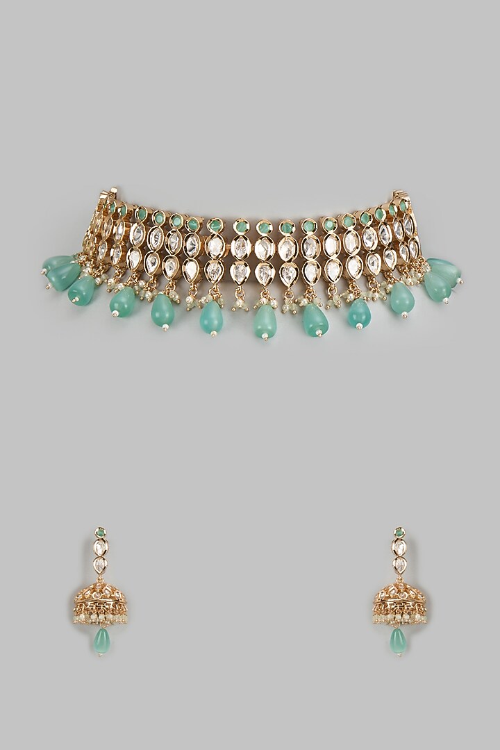 Rose Gold Finish Kundan Polki Choker Necklace Set by Gehna Shop at Pernia's Pop Up Shop