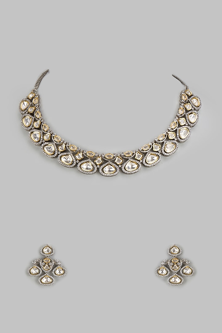 Two-Tone Finish Kundan Polki & Zircon Necklace Set by Gehna Shop at Pernia's Pop Up Shop