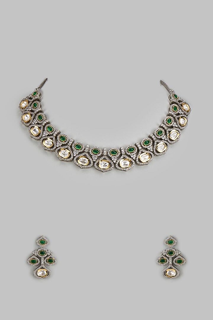 Two-Tone Finish Kundan Polki & Zircon Necklace Set by Gehna Shop at Pernia's Pop Up Shop