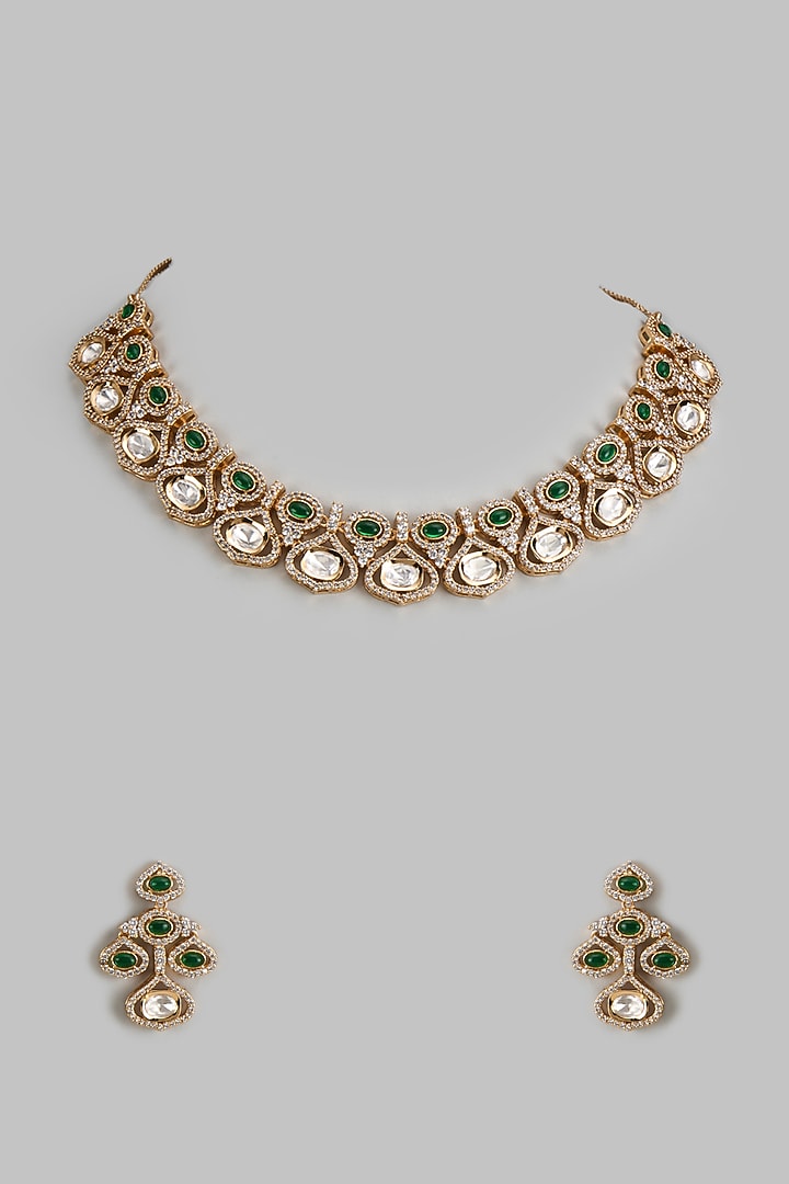 Rose Gold Finish Kundan Polki & Zircon Necklace Set by Gehna Shop at Pernia's Pop Up Shop