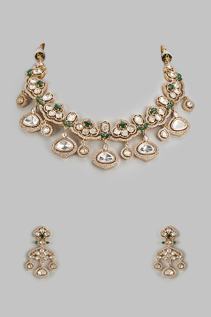 Rose Gold Finish Kundan Polki & Zircon Necklace Set by Gehna Shop at Pernia's Pop Up Shop