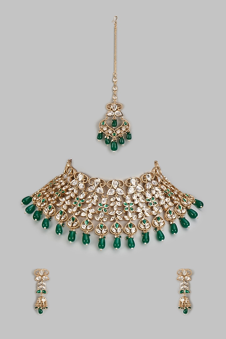 Rose Gold Finish Kundan Polki Choker Necklace Set by Gehna Shop at Pernia's Pop Up Shop