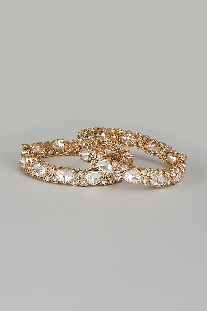 Rose Gold Finish Kundan Polki Bangles (Set of 2) by Gehna Shop at Pernia's Pop Up Shop