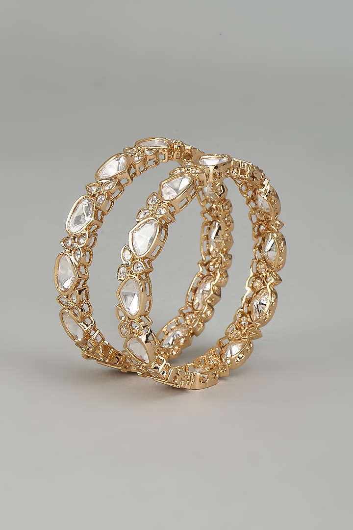 Rose Gold Finish Kundan Polki Bangles (Set of 2) by Gehna Shop at Pernia's Pop Up Shop