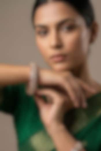 Rose Gold Finish Kundan Polki & Emerald Stone Bangles (Set Of 2) by Gehna Shop at Pernia's Pop Up Shop