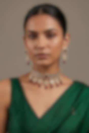 Gold Finish Kundan Polki & Ruby Stone Choker Necklace Set by Gehna Shop at Pernia's Pop Up Shop
