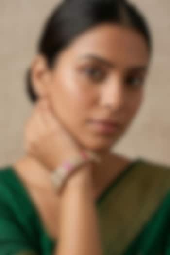 Gold Finish Kundan Polki & Red Stone Bangles (Set Of 2) by Gehna Shop at Pernia's Pop Up Shop