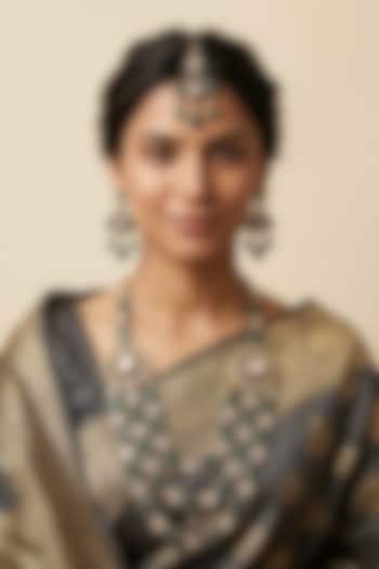 Victorian Finish Kundan Polki & Green Doublet Stone Layered Necklace Set by Gehna Shop at Pernia's Pop Up Shop